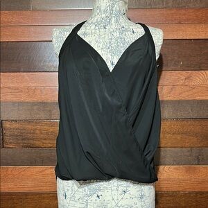 No Brand Tag V Neck Faux Wrap Black Tank Top